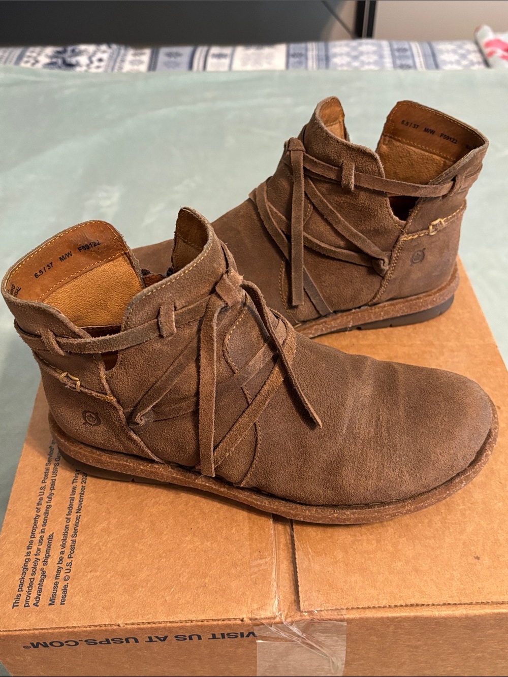 Born Tarklin Brown Suede Wrap-Lace Ankle Boots